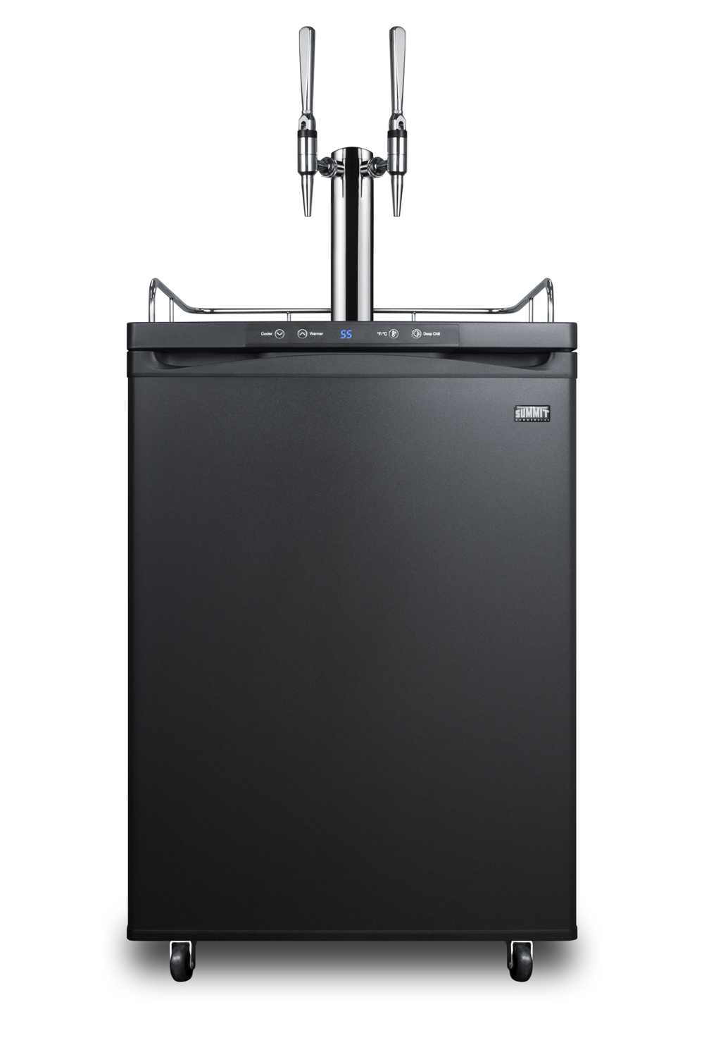 Freestanding residential beer dispenser, auto defrost with digital thermostat and black exterior finish
